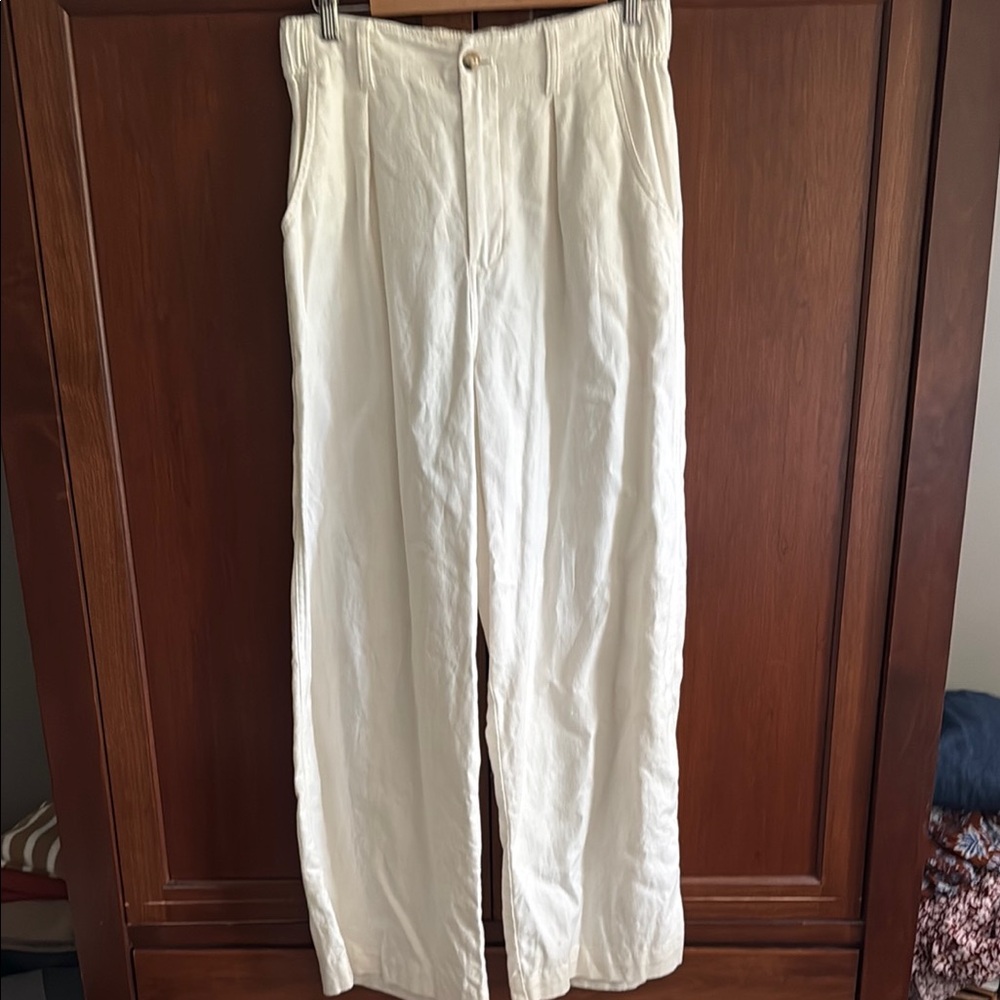 Madewell White Wide-Leg Pleated Pants